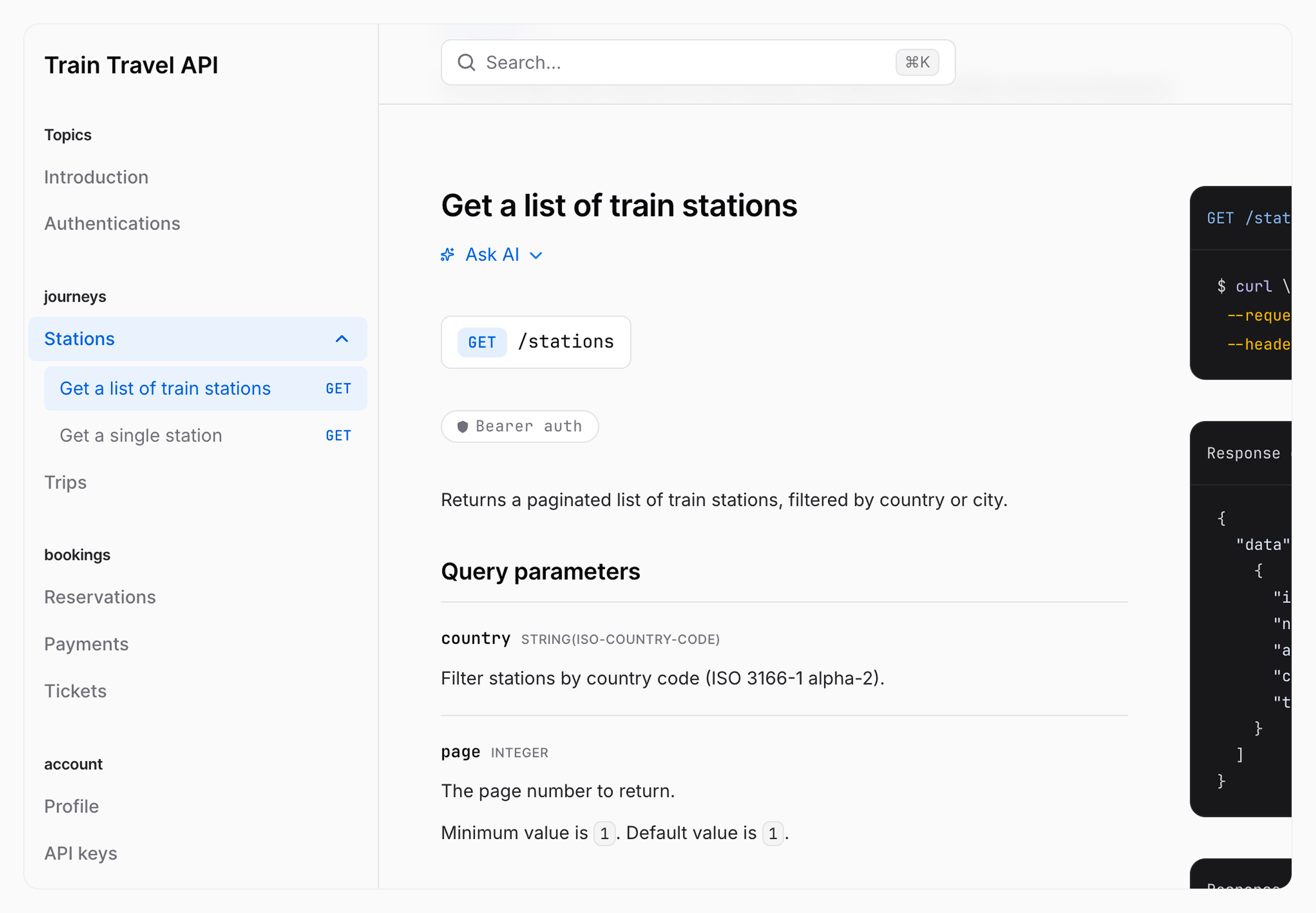 A navigation where the journeys, bookings and account custom sections each contain a set of tagged operations